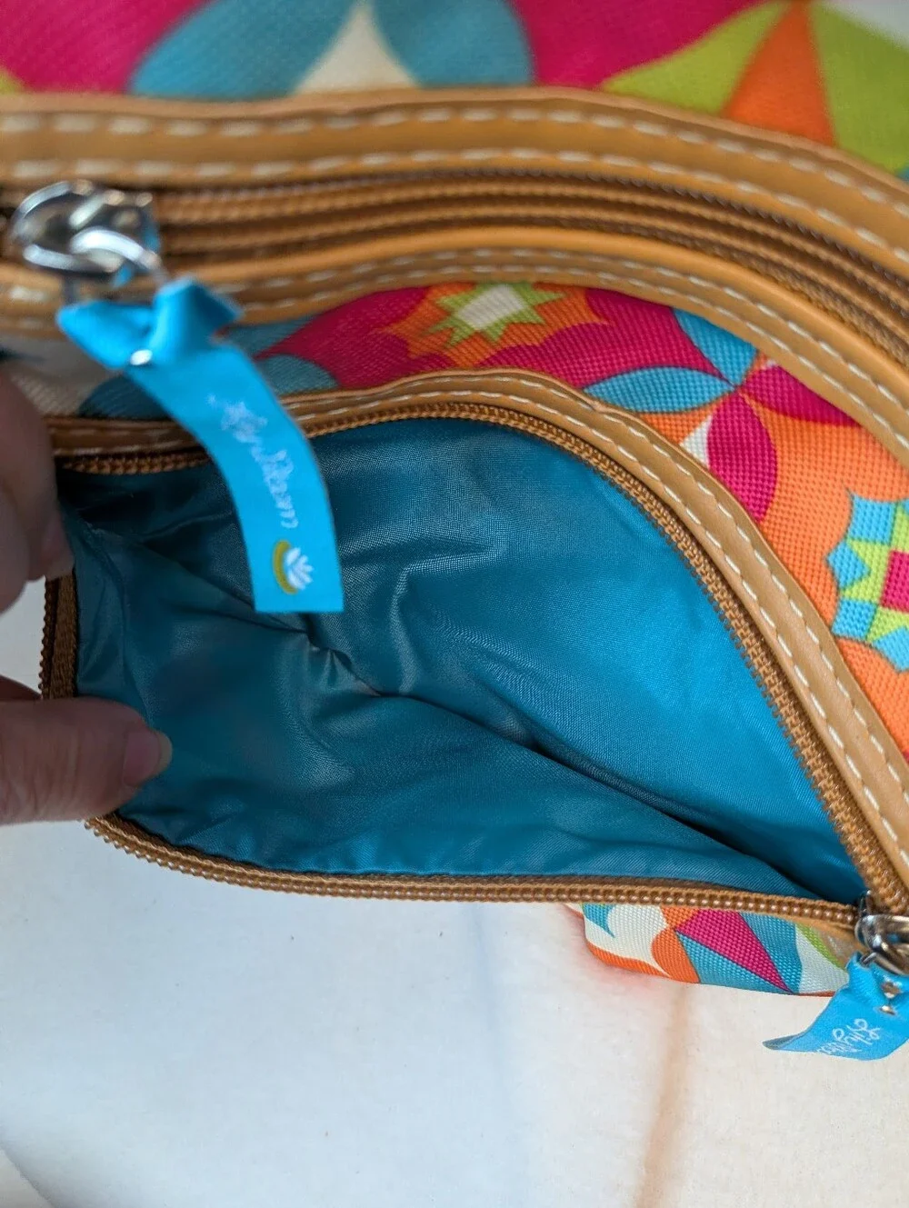 Lily Bloom Eco-Friendly Canvas Crossbody Bag Geometric Print Multi Pocket